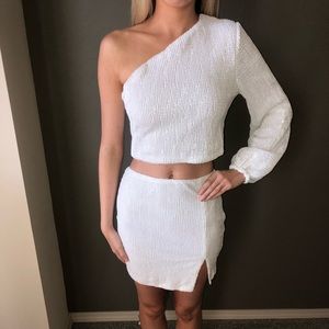 Sequin white two piece set